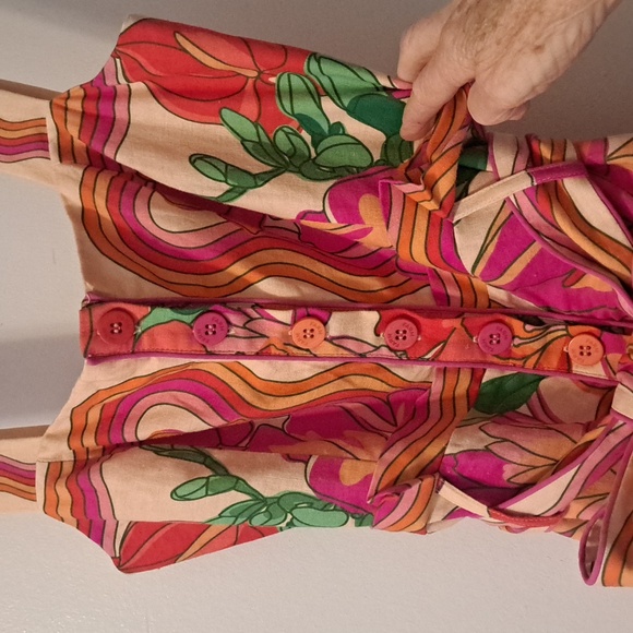 FARM Rio Spring Affair Linen Blend Multicolor Floral Romper SzXS LNWOT - Picture 2 of 11